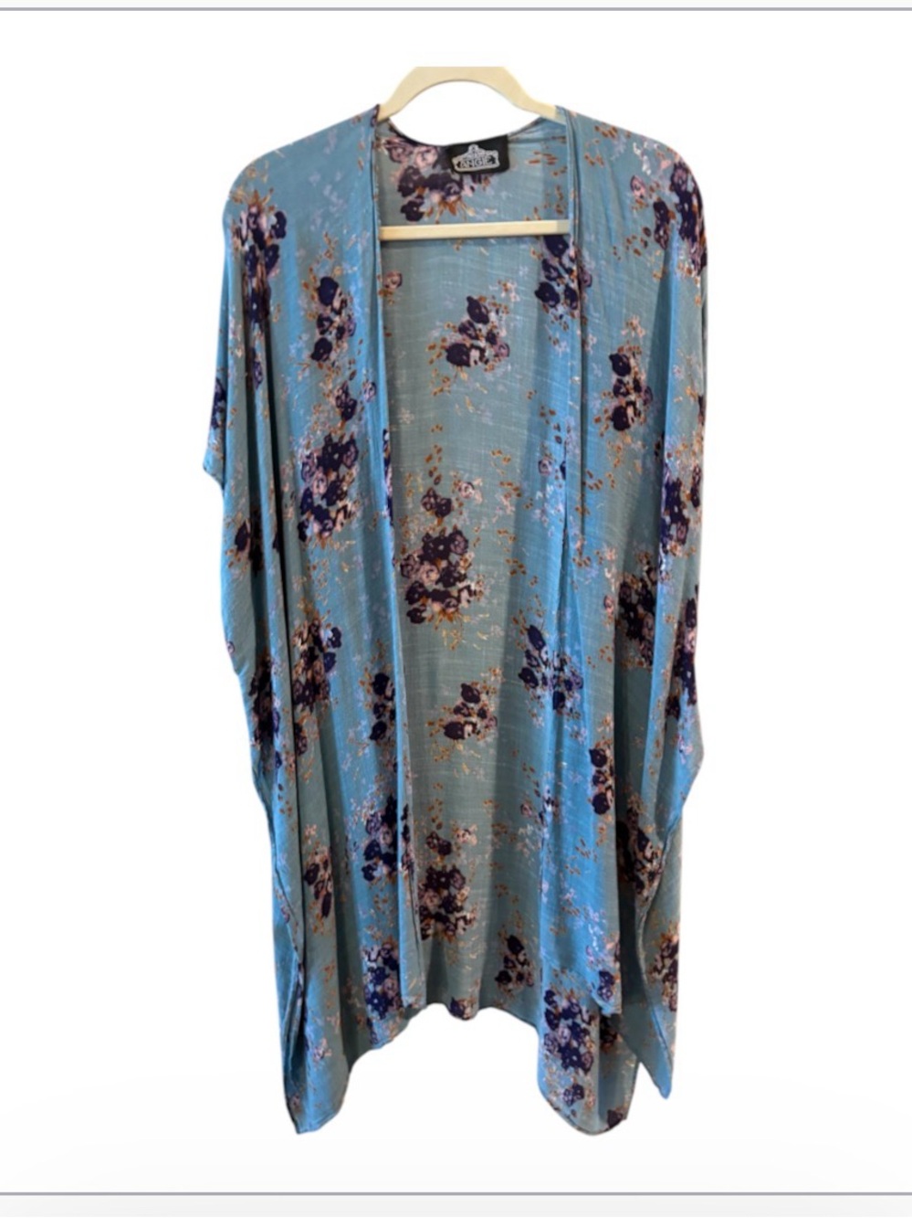 Angie Blue Floral Western Boho  Kimono One Size Boho Duster Cover Up